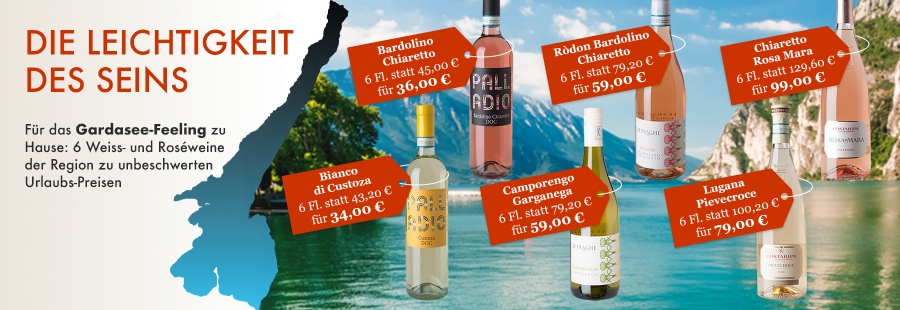 Weißweine und Rosés aus den vier bedeutendsten DOCs des Gardasees: Bardolino, Custoza, Lugana, Valtènesi