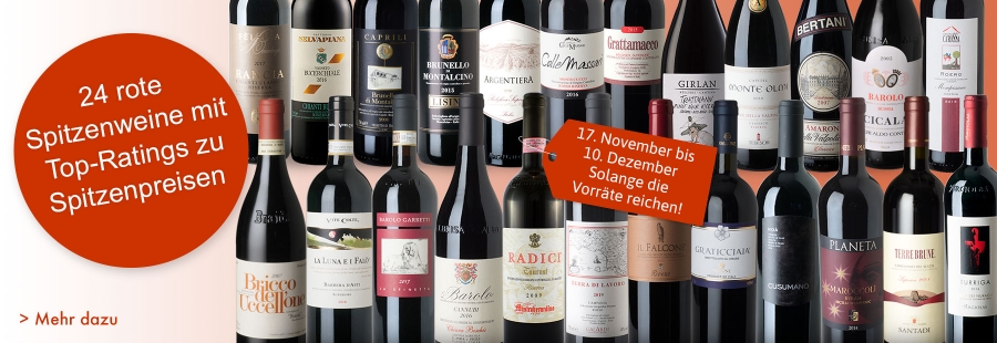 24 rote Spitzen-Weine aus Italien mit Top-Ratings - 24 Tage zu Top-Preisen!